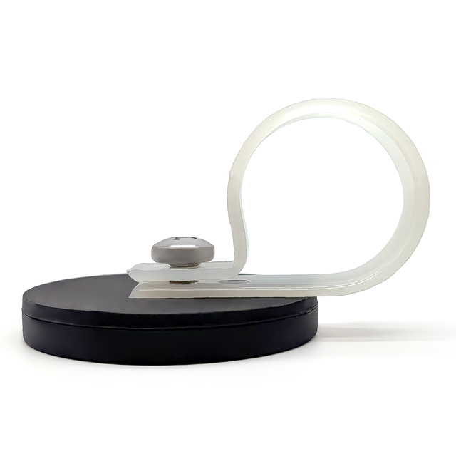 Ímã de pote revestido de borracha preta com braçadeira de plástico