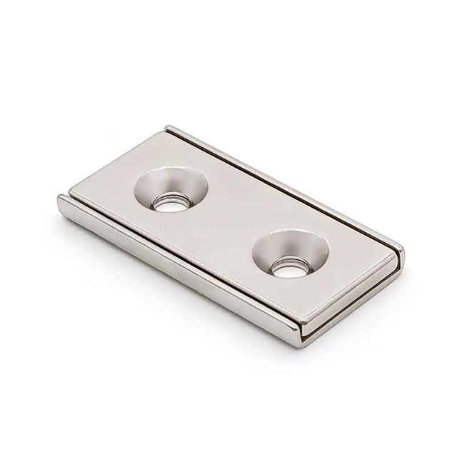 Preço de fábrica barato ímã permanente de terras raras 20kg30kg poderoso bloco de força em forma de buraco duplo escareado ímã de canal NdFeB